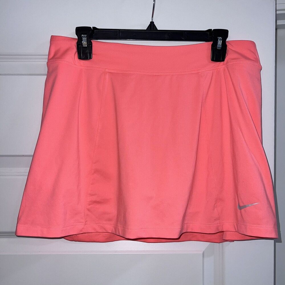 Nike Womens Dri Fit Skort Large Pink Coral Zip Pocket Tennis Pickleball